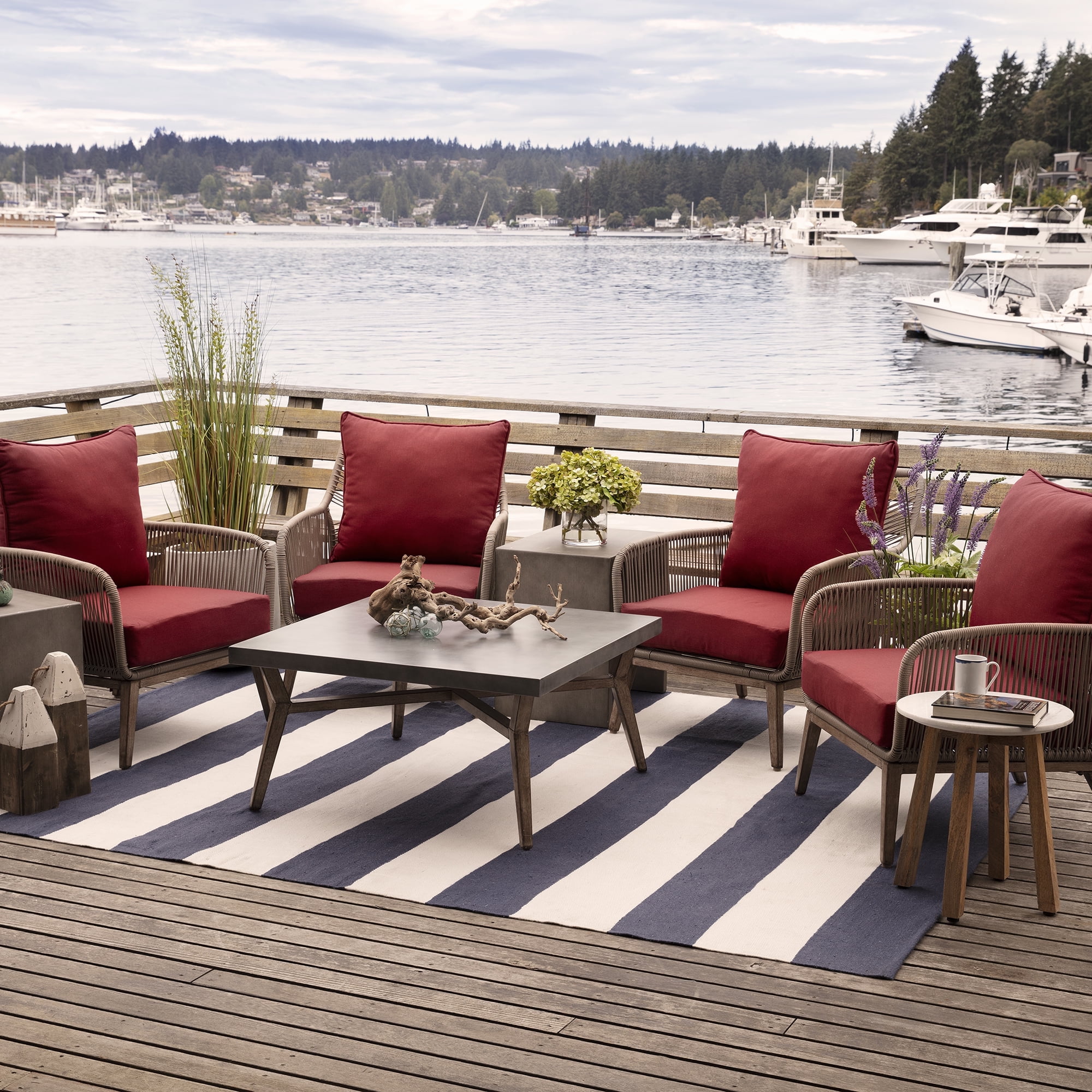 ARDEN Oceantex Outdoor Deep Seating Cushion Set 24 x 24, Nautical Red