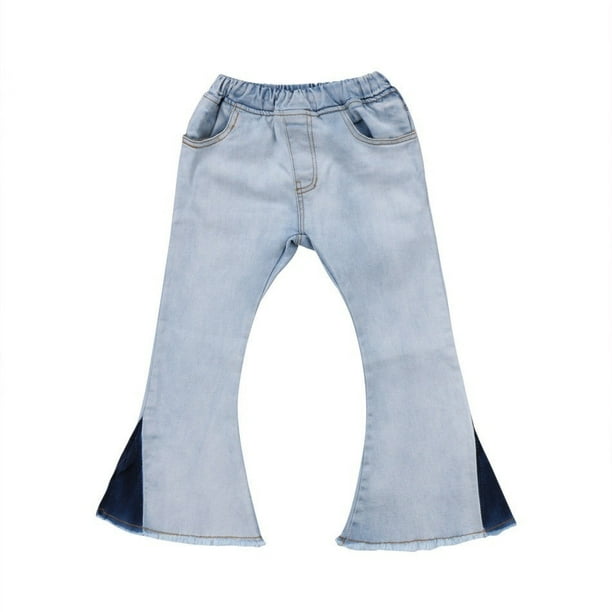 Toddler Kids Baby Girl Bell Bottom Pants Hit Color Denim Wide Leg