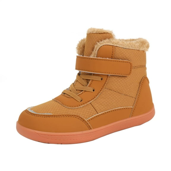 Otqutp 3-12Years Sports Sneakers Boys Girls Barefoot Winter Boots with Wide Toe Box Slip Drop Sole Ankle Winter Snow Boots for Toddler//Big Kids(Yellow,4-4.5 Years)