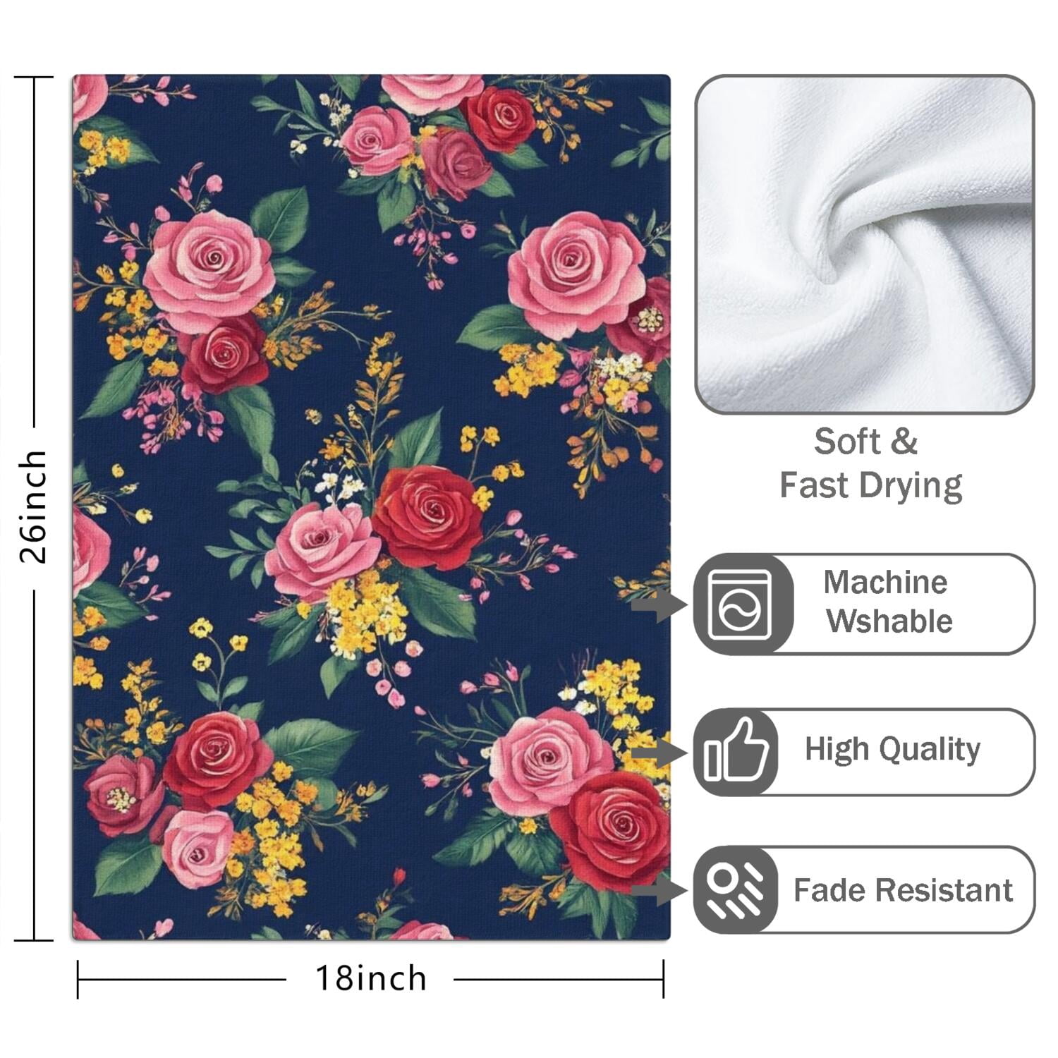 2 Pcs Funny Kitchen Towels,Pioneer Flower Microfiber Dish Towels,Kitchen Tea Towels,Kitchen Towel Set (18" X 26")