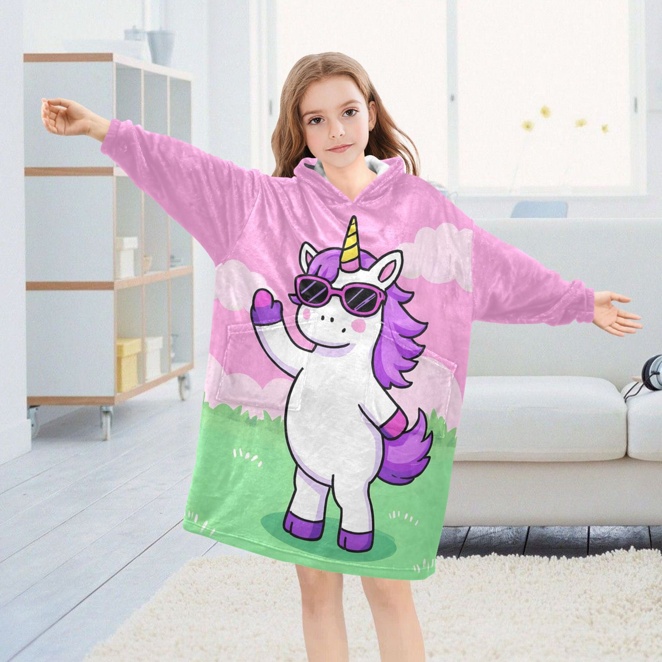 joogoo Wearable Blanket Hoodie Unicorn-u3 for Flannel Sherpa Pocket 3-14 YR S