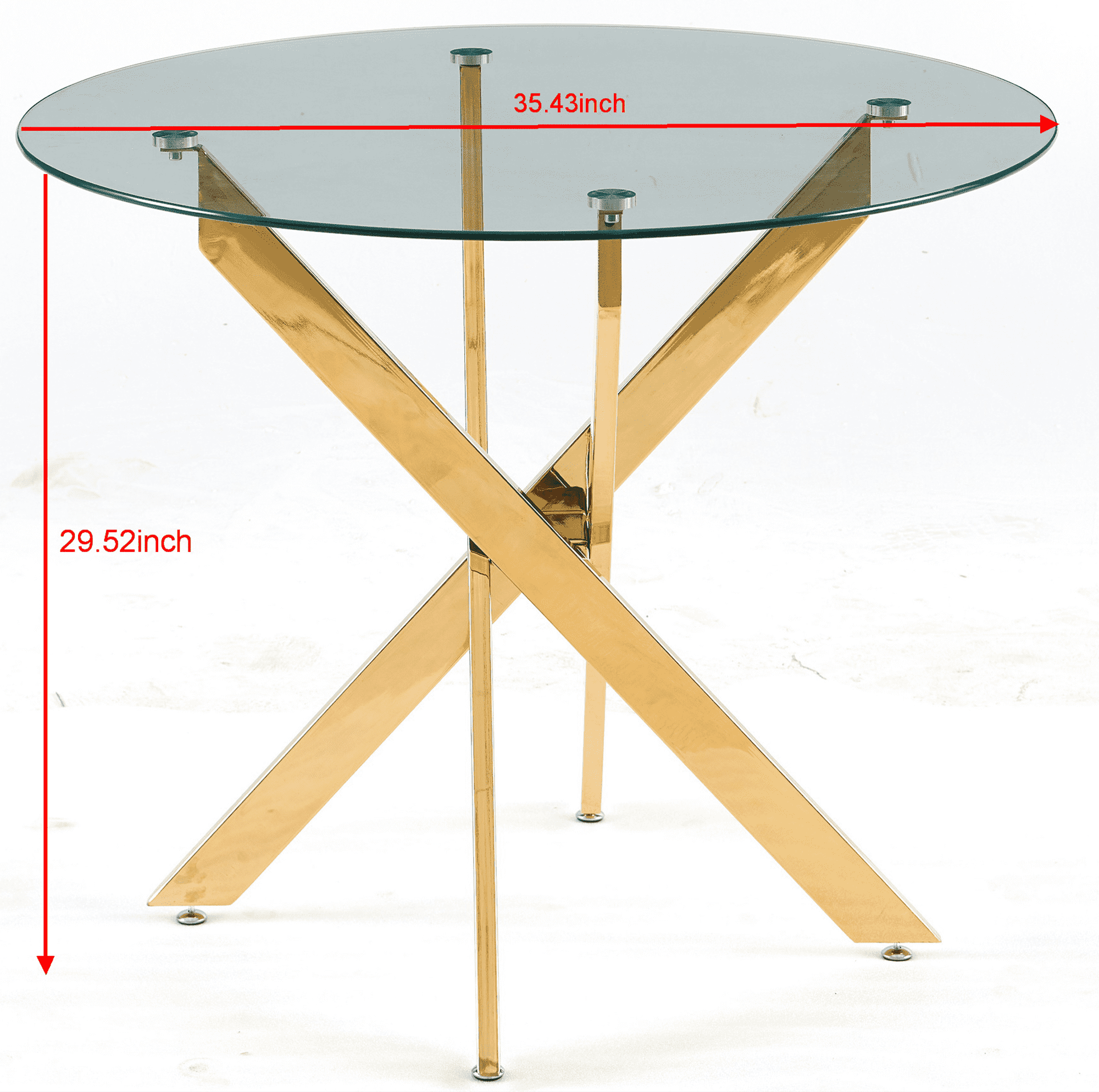 MAYEERTY Modern Golden Dining Table - Cross Legs, Glass Top, Elegant for Dining Room