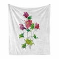 thumbnail image 1 of Watercolor Soft Flannel Fleece Blanket, Clover Flowers with Leaves Watercolor Style Outline Composition, Cozy Plush for Indoor and Outdoor Use, 70" x 90", Lime Green and Fern Green, by Ambesonne, 1 of 5