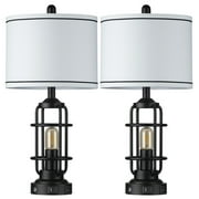 Cinkeda Modern Table Lamps with USB A+C Ports AC Outlet 3 Way Dimmable Touch Control Nightlight Black Industrial Bedside Lamp Set of 2 for Living Room Bedroom