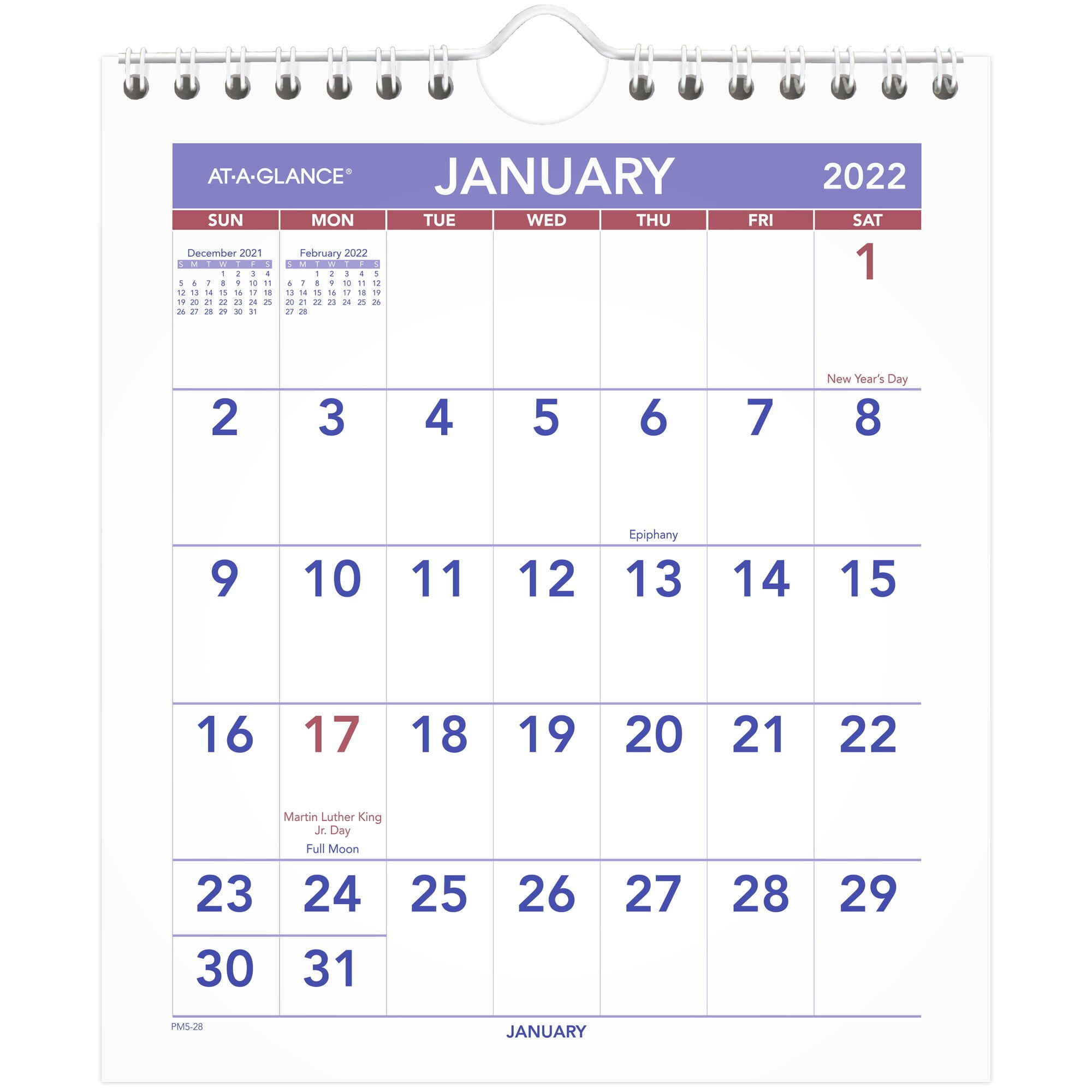 AT-A-GLANCE Mini Monthly Wall Calendar, 7' x 8', January 2022 to December 2022 - PM52822