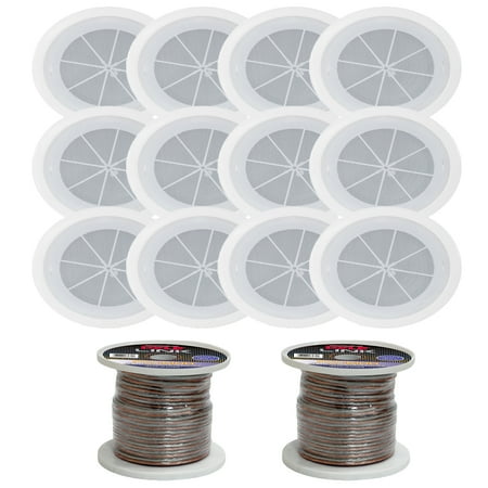 - Pyle PDICS6 6.5 Inch Full Range In-Ceiling Flush Mount Enclosure Speakers with 16 Gauge 100 ft. Spool of Speaker Zip Wire
