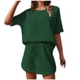 thumbnail image 2 of Usmixi Loungewear Set for Women Knit 2 Piece Outfits for Women Short Sleeve Round Neck Tops and Drawstring Shorts Lounge Sets Casual Solid Pajamas Sets Homewear Sleepwear Set Under $10, 2 of 5