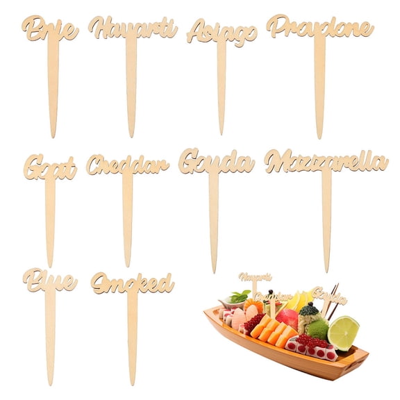 10 Pcs Wooden Cheese Markers Wooden Cake Labels Blank Food Tags Wood Cupcake Toppers for Birthday Wedding Party Decor DIY