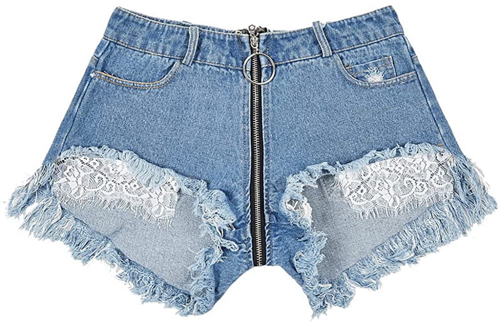 Womens Sexy High Rise Ripped Jeans Lace 