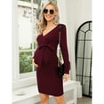 thumbnail image 2 of Maternity Ribbed Knit Long Sleeve Wrap V Neck Bodycon Fall Casual Sweater Mini Dress with Belt, 2 of 5