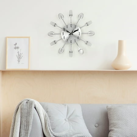 12-Inch Silver Utensil Wall Clock – Fork & Spoon Accent Decor