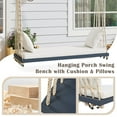 thumbnail image 2 of Patio Wooden Swing Chair with Cushion & Pillows,Acacia Wood Hanging Bench,10.8FT Hemp Ropes, 400lbs Weight Capacity,for Garden, Backyard, Porch, Lawn, 2 of 7