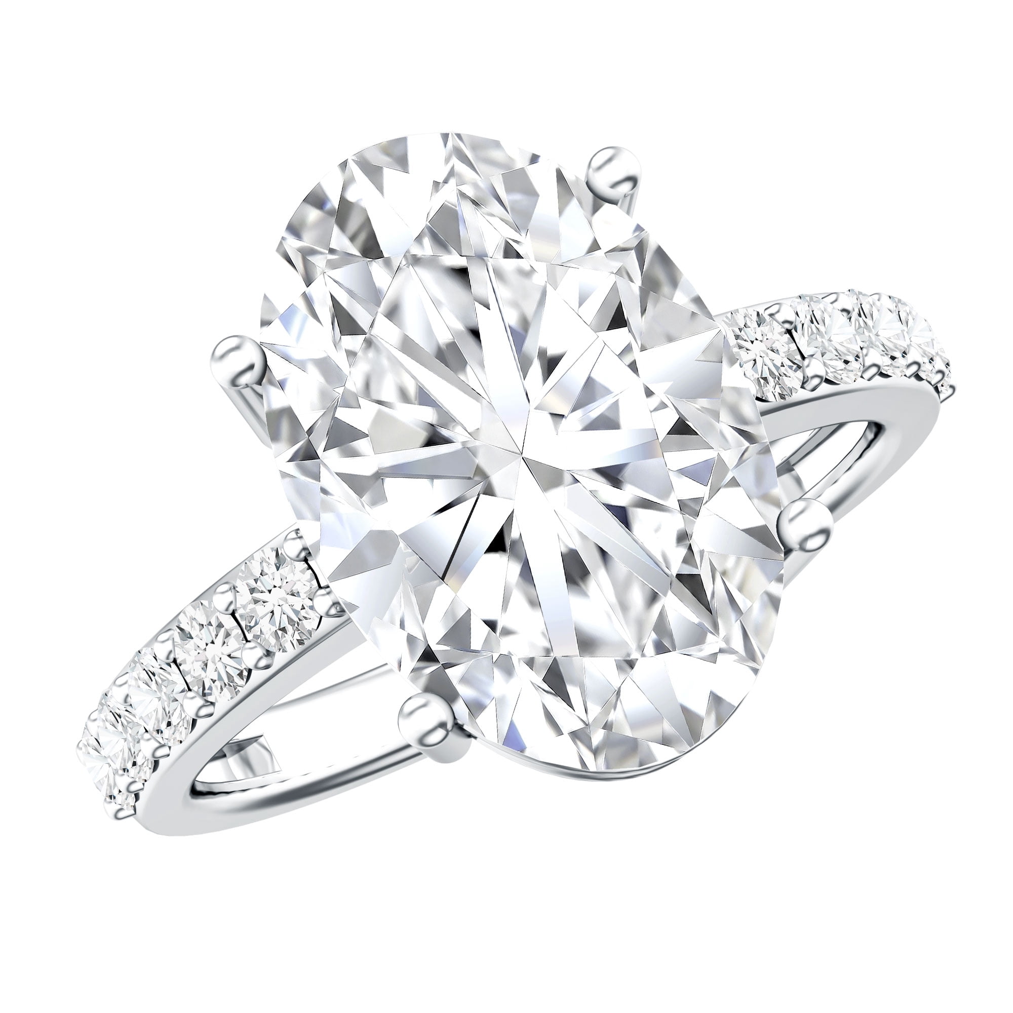 Rosec Jewels IGI Certified 5 Carat Lab Grown Diamond Oval Engagement Ring - Diamond Statement Ring - E-VS1 Quality, 925 Sterling Silver, US 4.00