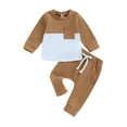 thumbnail image 2 of Toddler Baby Boy Clothes Fall Winter Outfit Patchwork Long Sleeve Sweatshirt Tops Stretch Pants Newborn Playwear Set, 2 of 10