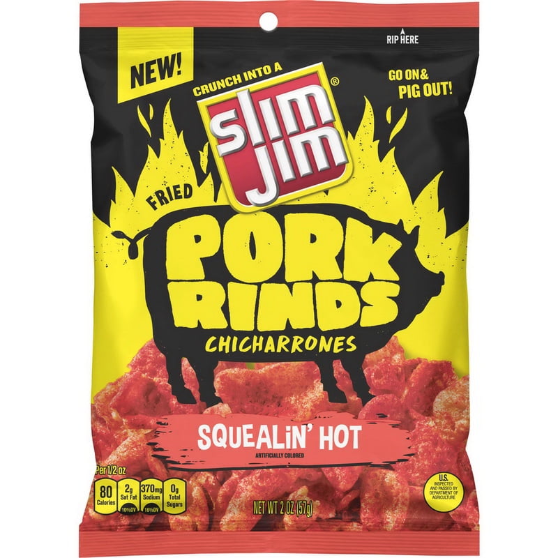 (Price/case)Slim Jim Pork Rinds Squealin' Hot Fried Snacks 2 Oz. Bag 12-Count