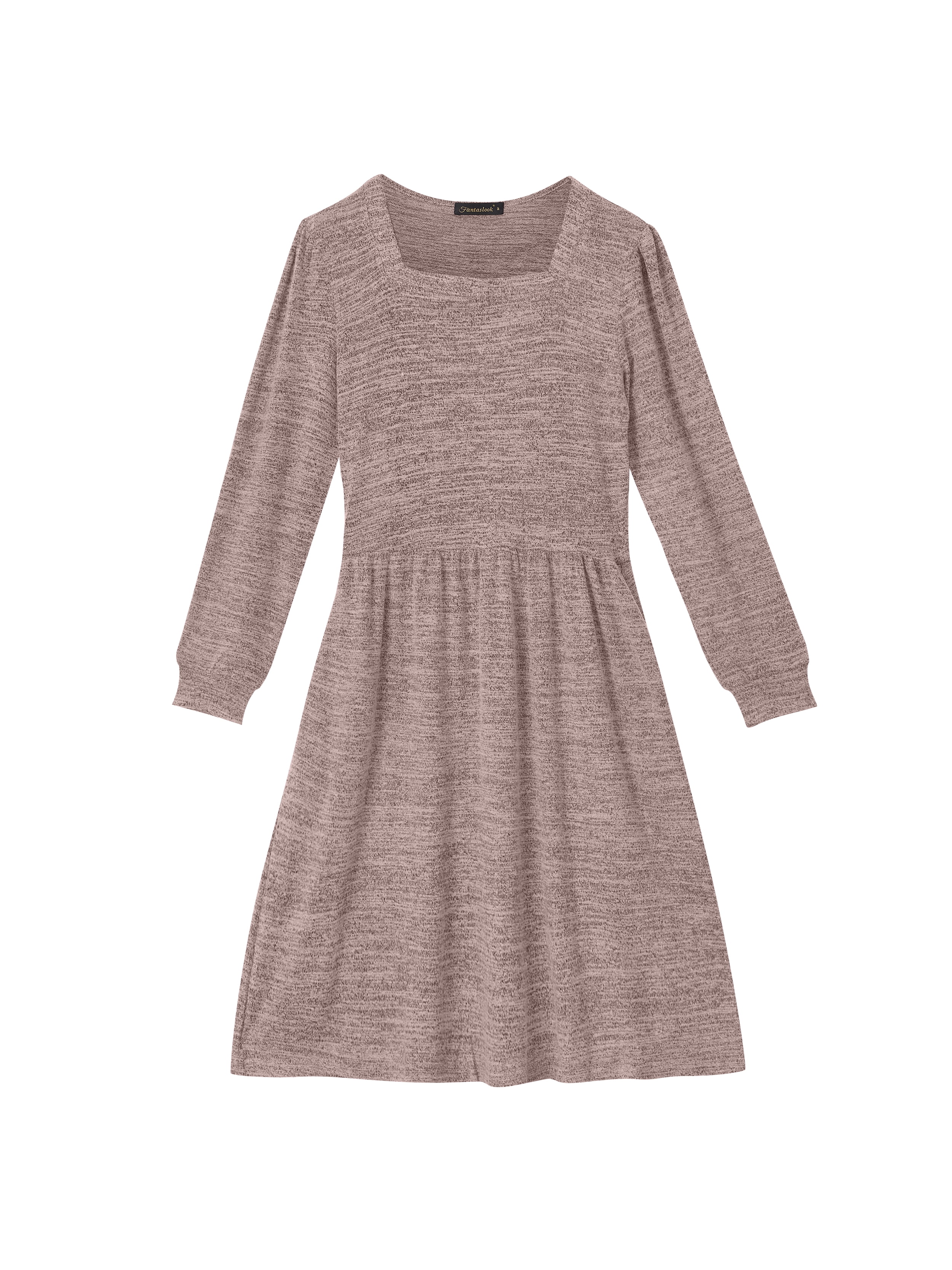 Fantaslook Square Neck Long Sleeve Dresses for Women Casual Trendy Sweater Dress with Pockets