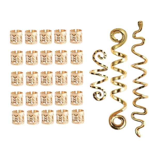 Kit de 28 accesorios para rastas, joyas para el cabello, trenzas de cola de caballo, barba y cabello. Oro