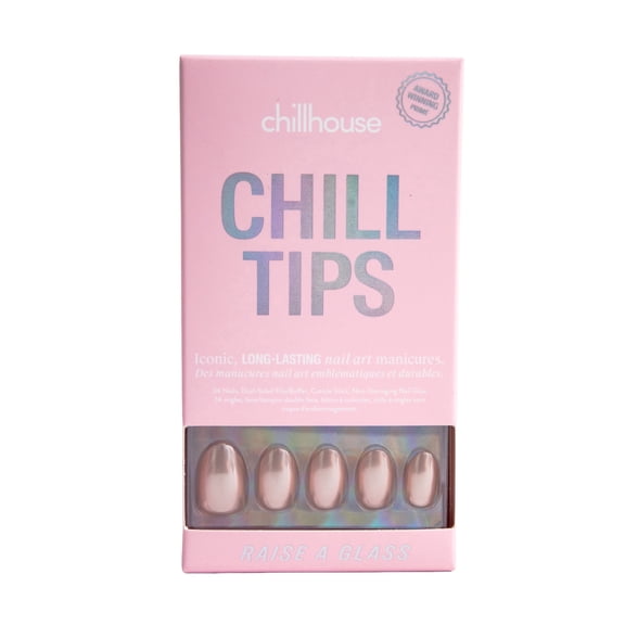 Chillhouse Chill Tips - Solids Press On Nails, Raise a Glass, Oval Short, Gold and Pink, 30 Fake Nails