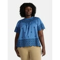 thumbnail image 2 of Time and Tru Women's Cotton Eyelet Top with Short Sleeves, Sizes XS-XXXL, 2 of 6