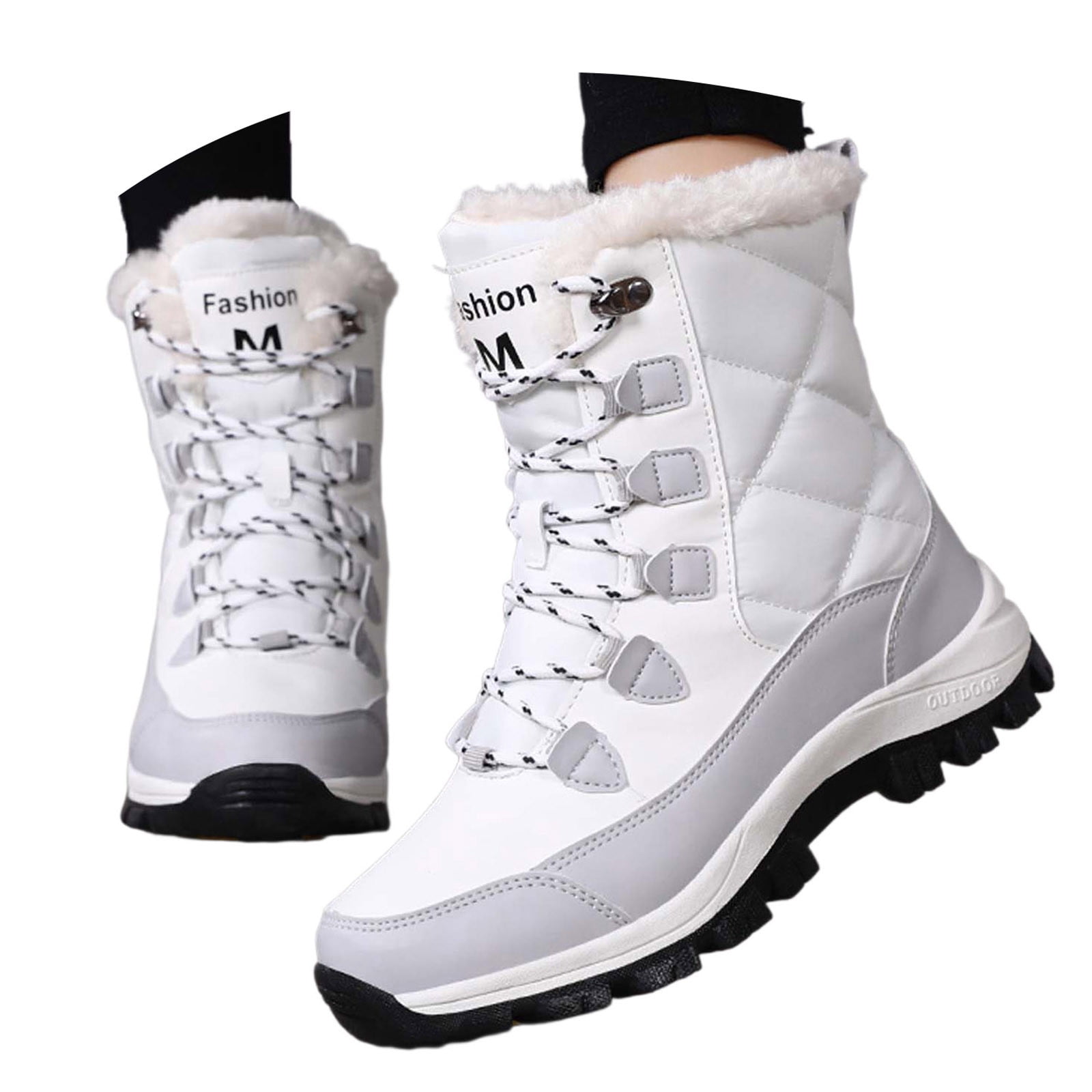 Gyexs Mens Snow Boots Size 13, Womens Winter Shoes Wide Width, Orthotic Technology, Lace-Up, Chukka, Snip Toe, Women's Fashion, White, Size 7.5