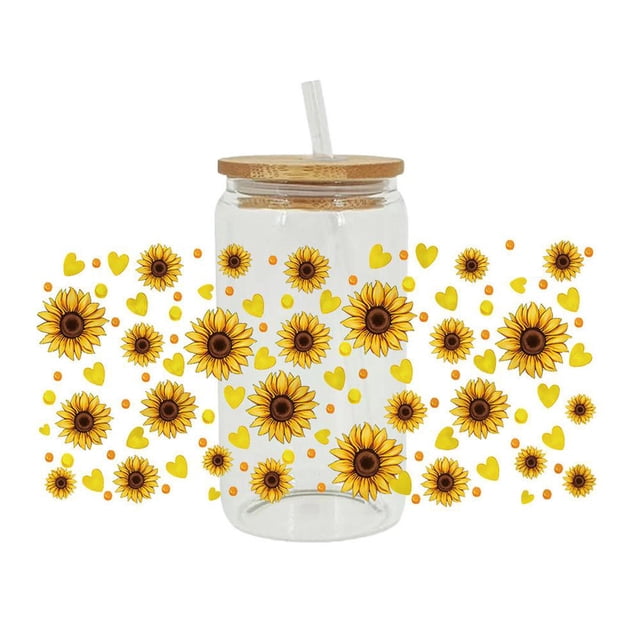 LEARNEVER UV DTF Cup Wrap Flower UV DTF Cup Wraps For 16 Oz Sunflower Daisy ν
