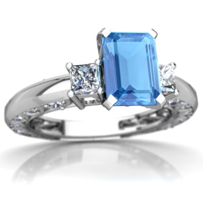 Blue Topaz Art Deco Ring in 14K White Gold by