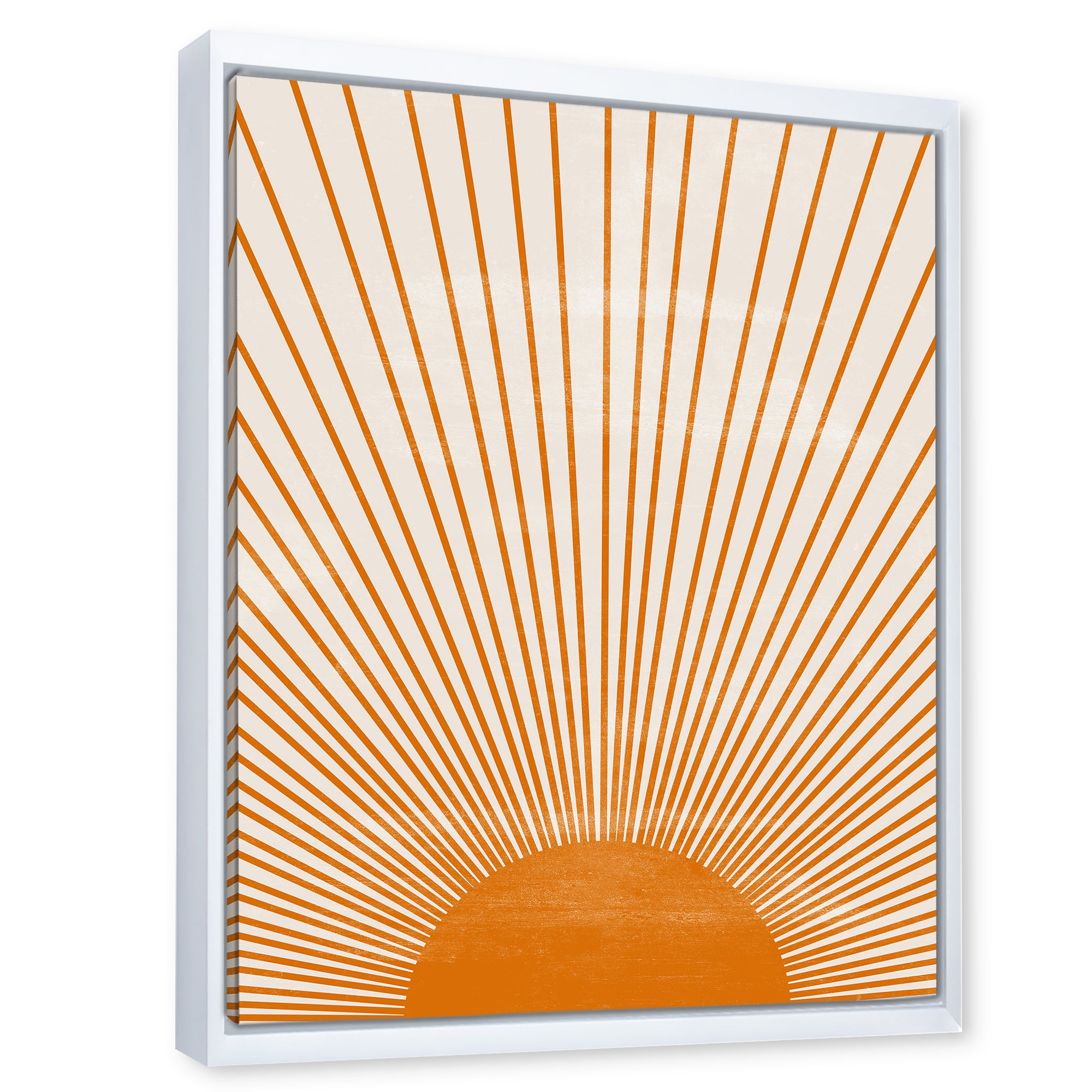 Designart 'Orange Sun Print On Beige III' Modern Framed Canvas Wall Art Print