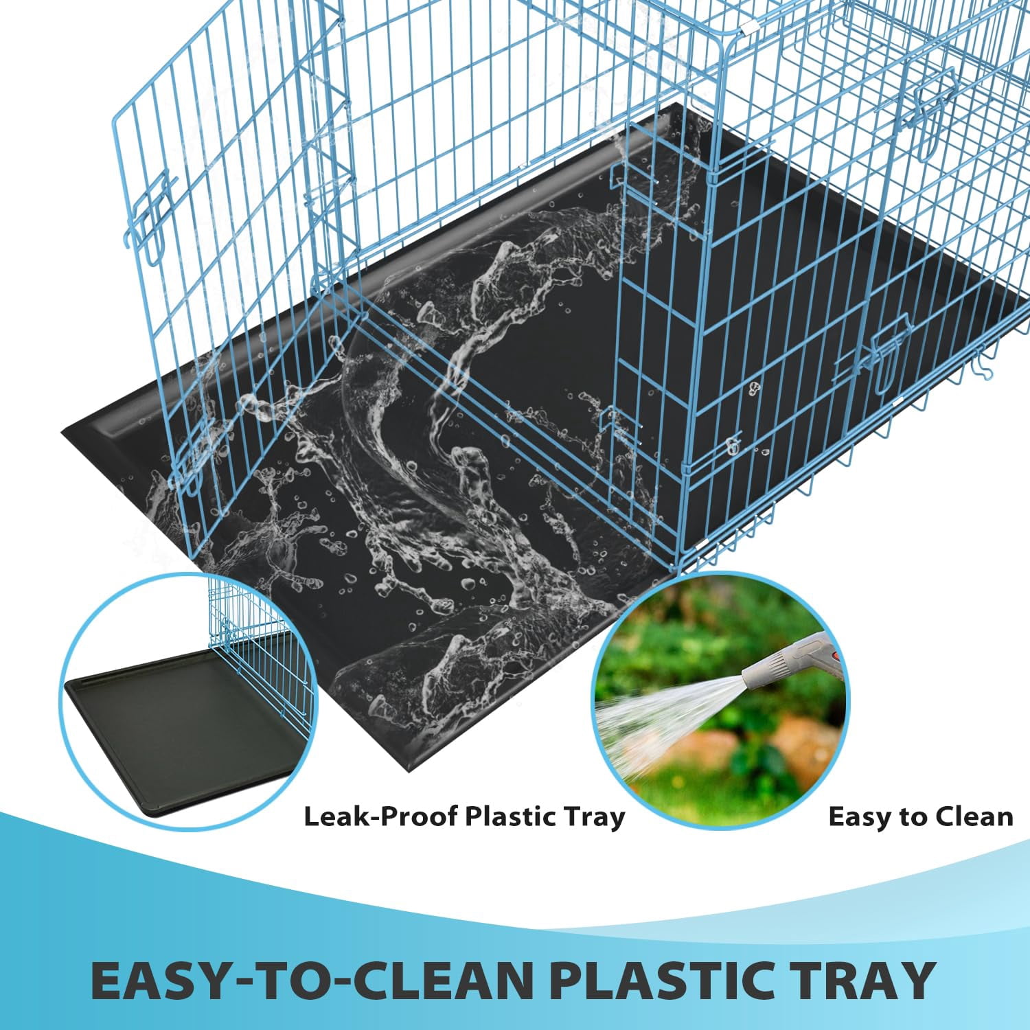 XF XINFENG 36 inch Dog Cage for Medium Breeds Folding Metal Wire Dog Crate with Double Door,Leakproof Tray for Indoor Outdoor ,Blue