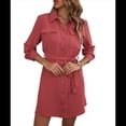 thumbnail image 2 of Vestido Camisero de Larga con Botones para Mujer, Informal, Holgado, con Cintura Ajustable y de . Caoba M, 2 of 10