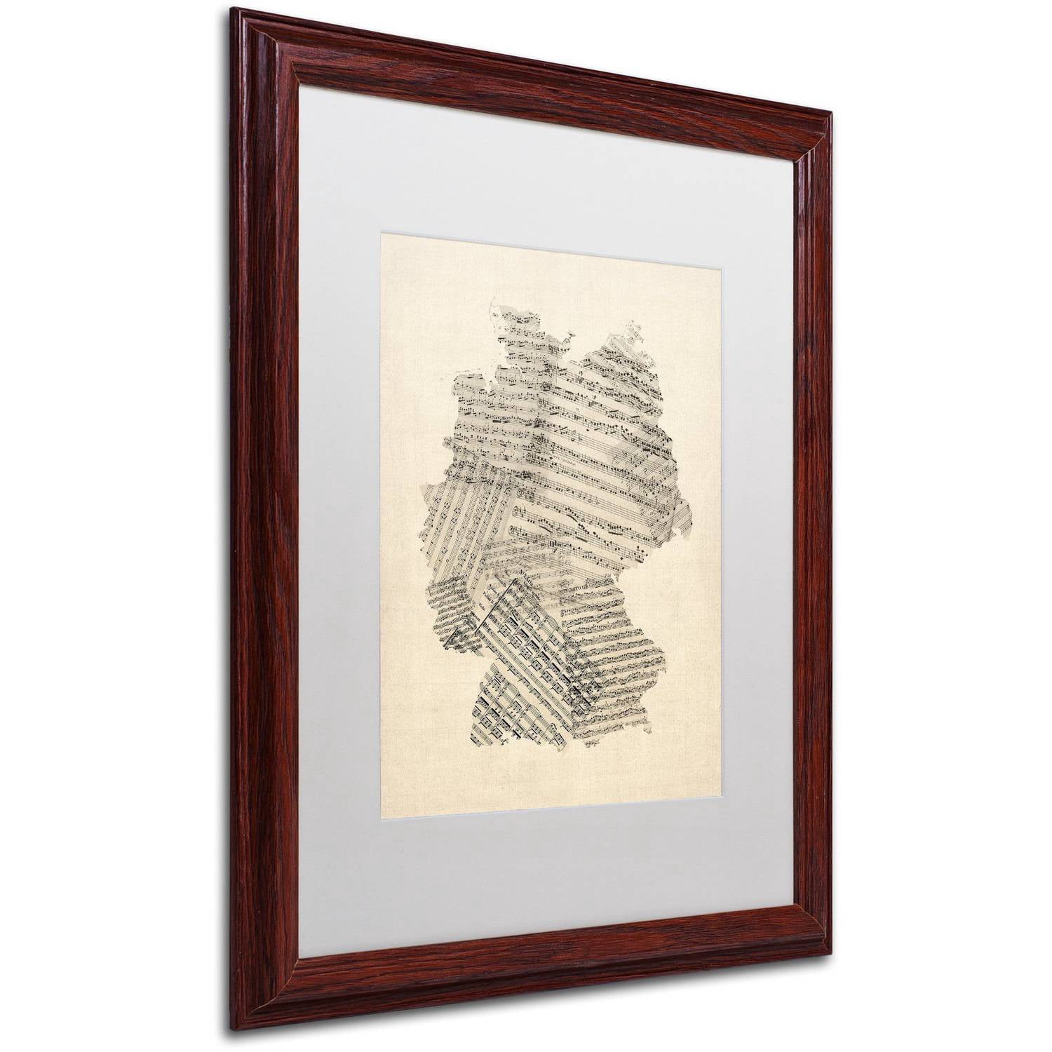 Trademark Fine Art 'Old Sheet Music Map of Germany' Canvas Art by Michael Tompsett, White Matte, Wood Frame