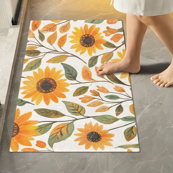 Yayeee Bath Rug for Bathroom Floor Non Slip Rectangle Fluffy Soft Absorbent Mat, 16"x24", Watercolor Sunflowers