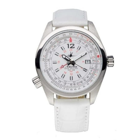 Abingdon 0610696150639 Aviatrix Collection Amelia - Cloud White Leather Stainless Steel Women Watch