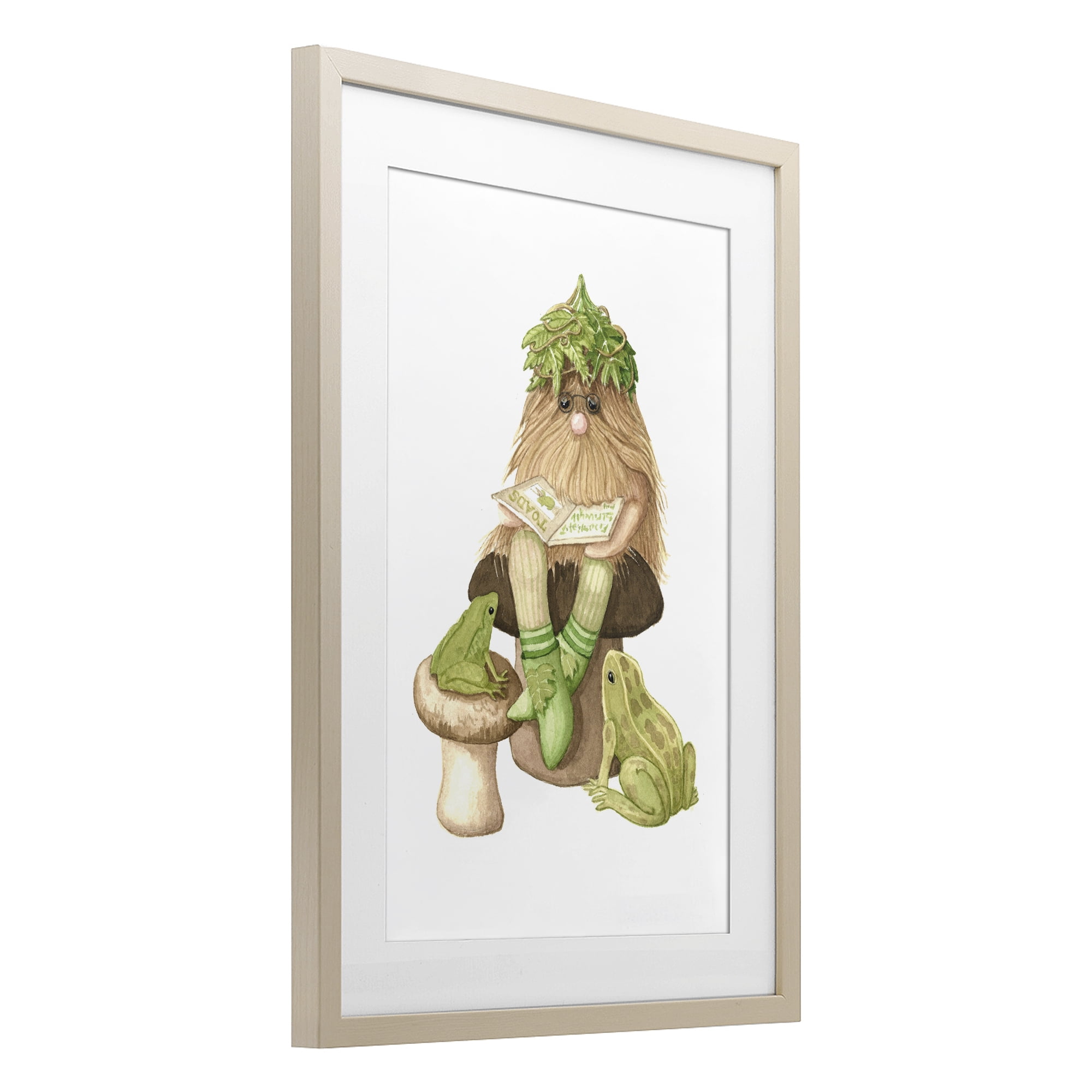 Stupell Industries Garden Elf with Frogs Birch Framed Print Under Glass, design by Nancy Overton