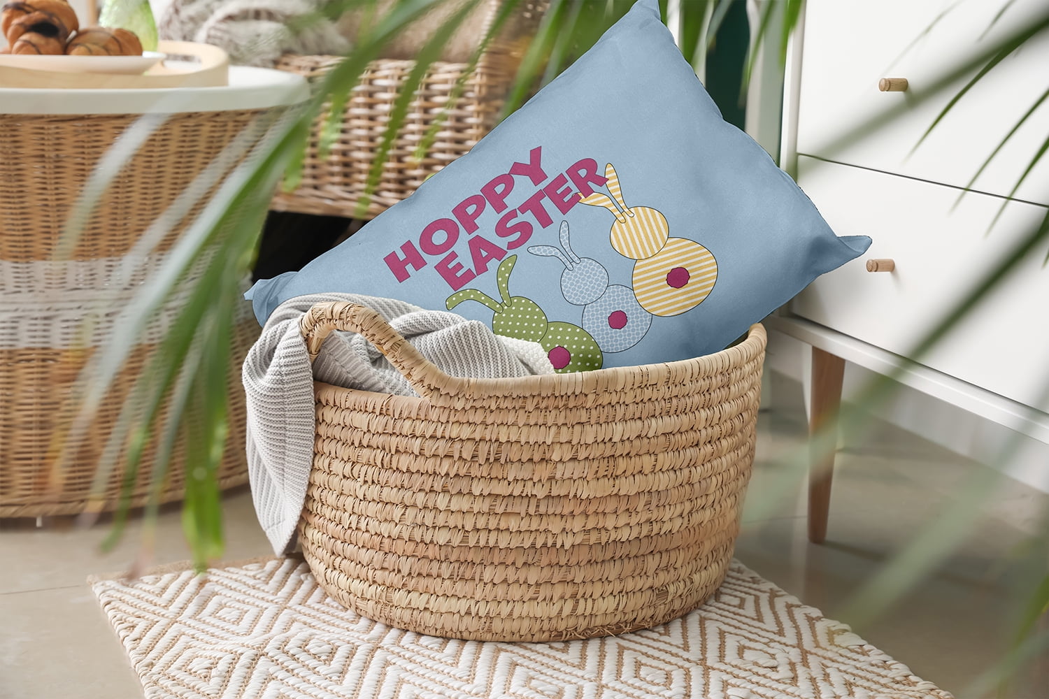Simply Daisy 14x20" Rectangle Hoppy Easter Poly Indoor Pillow, Lighter than Air Blue Qty 1
