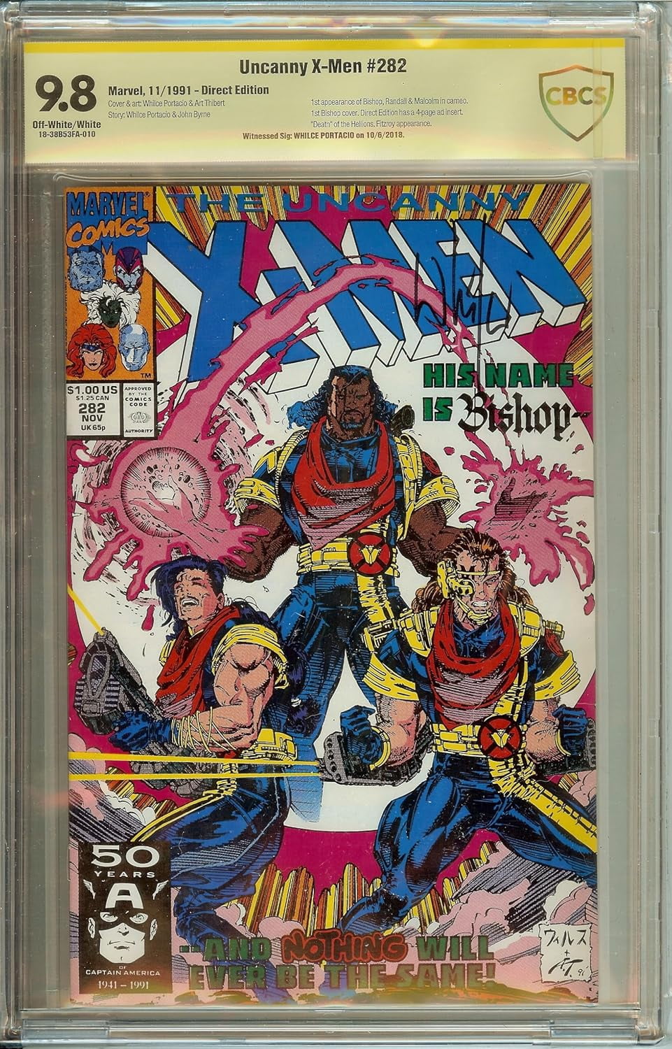 Uncanny X-Men #282 1st Bishop CBCS not CGC 9.8 NM Signed Whilce Portaci