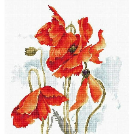 UPC: 4840746029325 | Counted Cross-Stitch Kit Poppies B2374 Needlework Easy Flower Nature Red By Luca-S