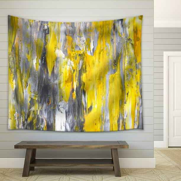 wall26 Grey and Yellow Abstract Art Painting Fabric Wall Tapestry