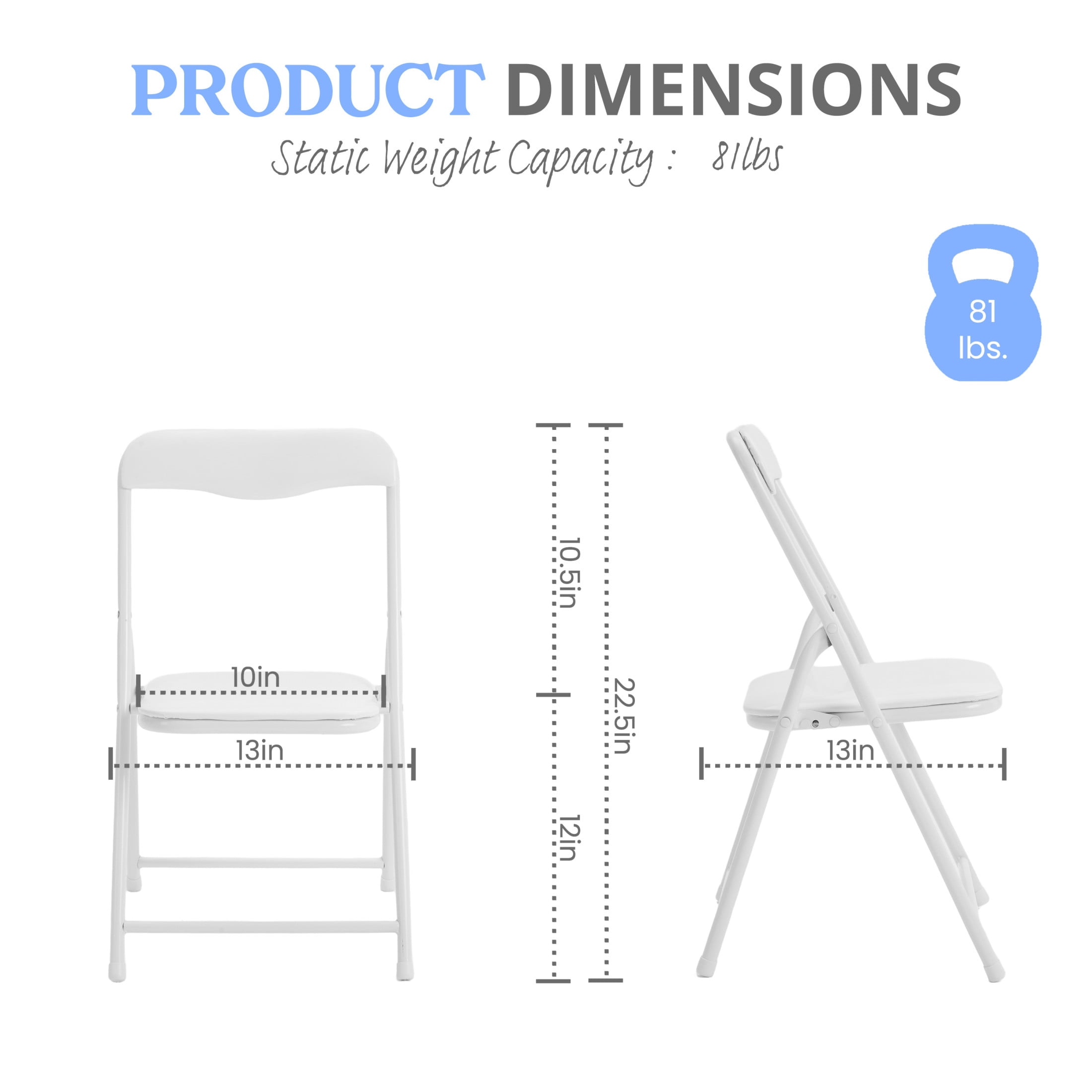 Emma + Oliver 5 Piece Kids Folding Table and Chair Set with White Vinyl Tabletop, Backrest and Seat