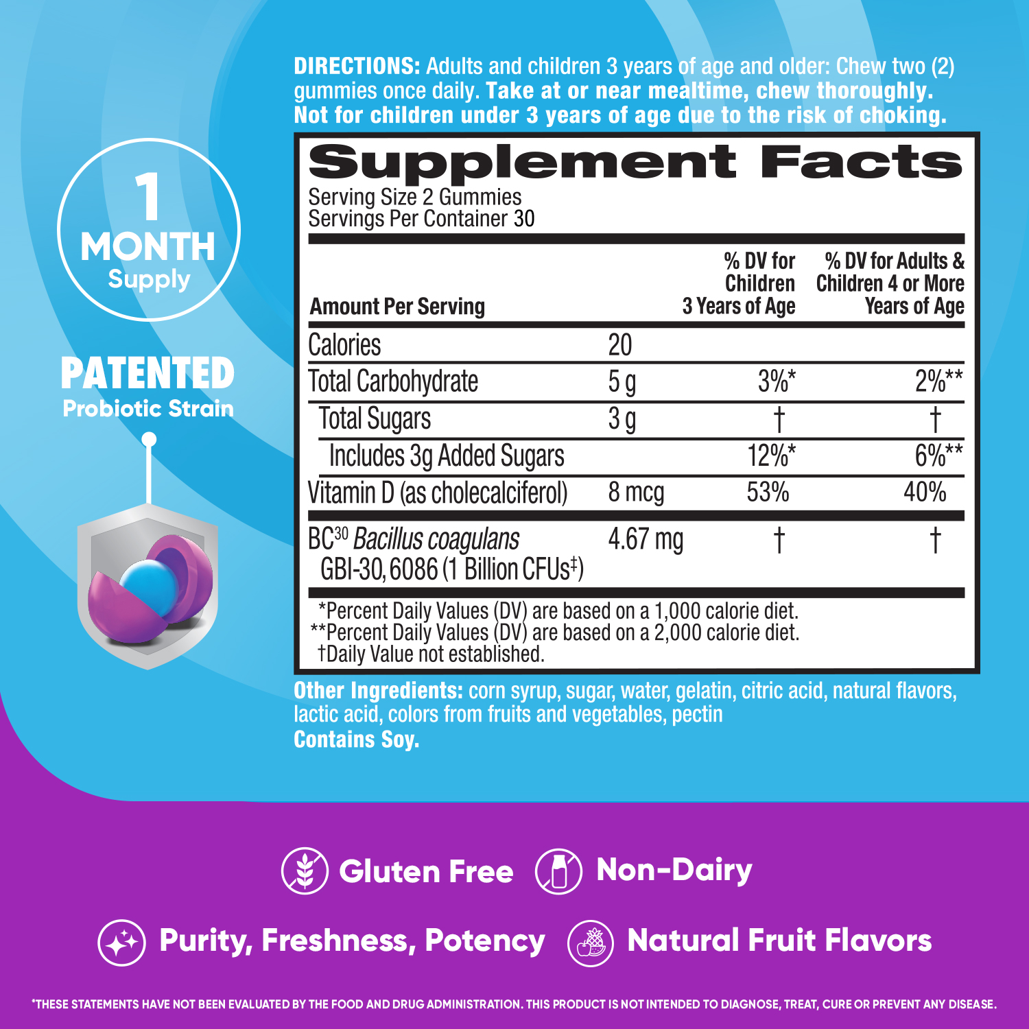 Digestive Advantage Daily Probiotic Gummies, Natural Fruit Flavors - 60 Gummies - image 4 of 10