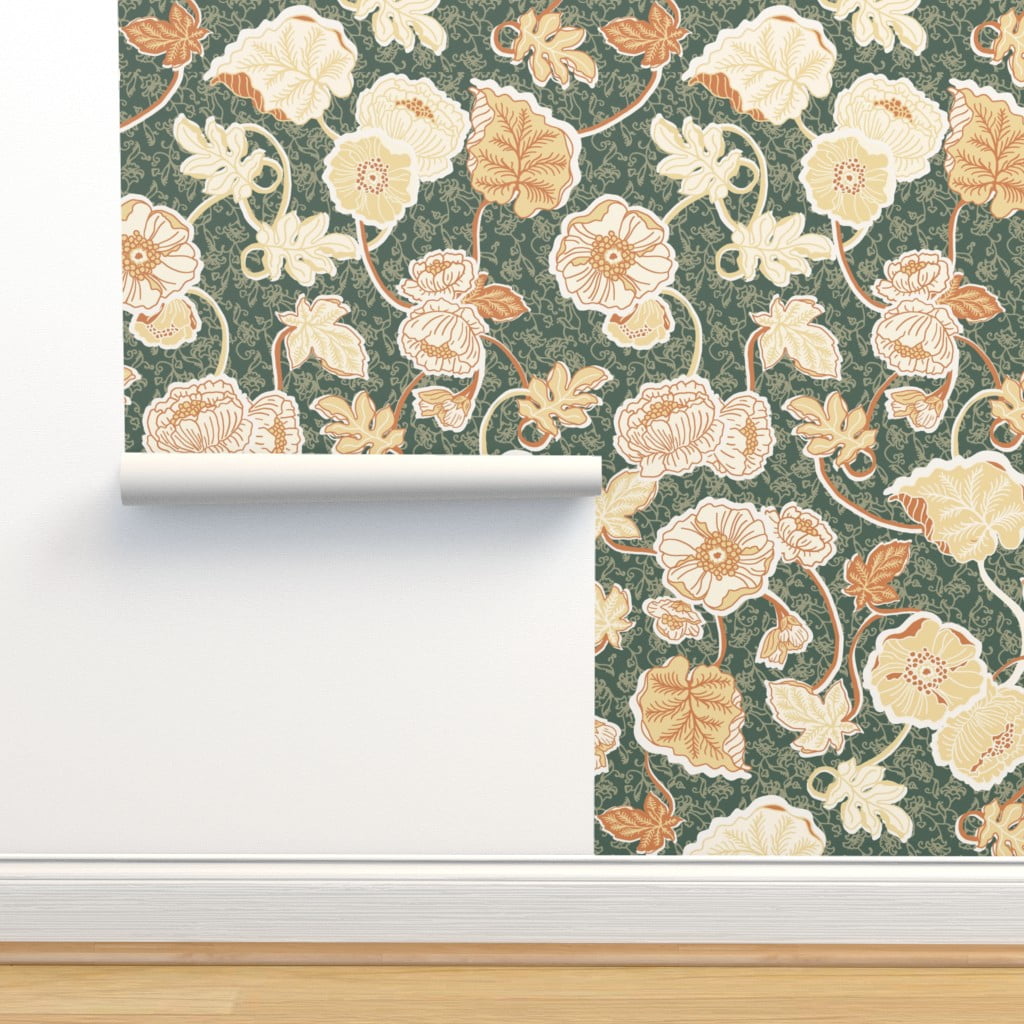 Peel & Stick Wallpaper Swatch - Flowering Vines Cream Flowers Green
