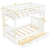 Bellemave Bunk Beds with Storage Drawers, Solid Wood Twin Over Twin Bunk Beds Frame with Ladders for Teens Adults (Walnut)