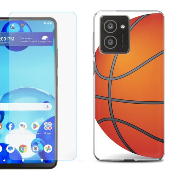 For HMD Vibe Shockproof Phone Case Cover with Tempered Glass Screen Protector, by OneToughShield - Basketball