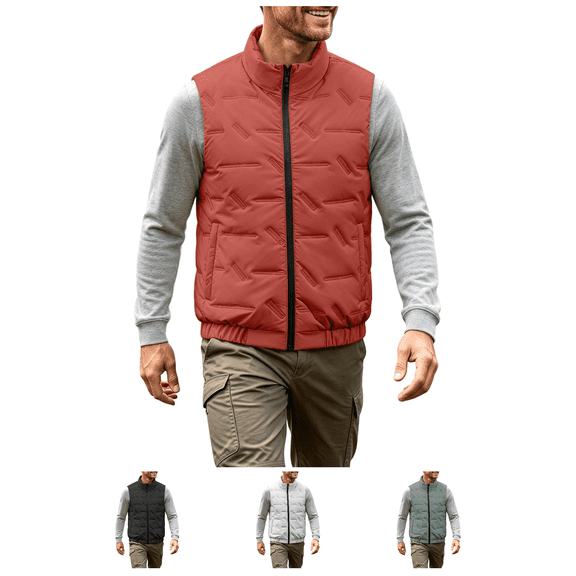 Atkumj Mens Puffer Vest Warm Comfy Stand Collar Zip Up Vest Casual Solid Color Sleeveless Winter Vest Outerwear with Side Pockets