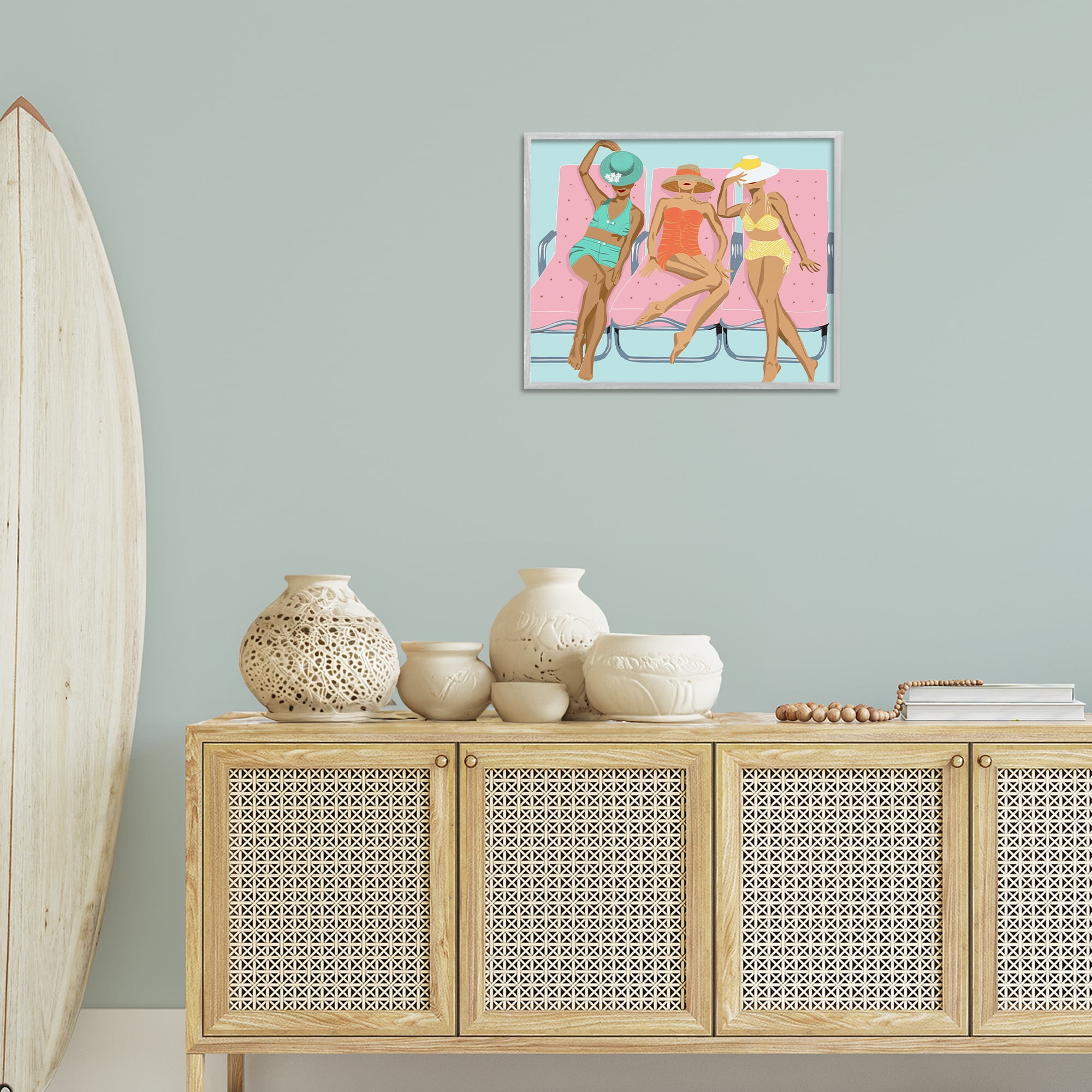 Stupell Industries Glam Beach Friends Novelty Painting Gray Framed Art Print Wall Art, 20 x 16