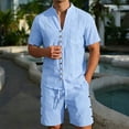 thumbnail image 2 of JAJAHO Mens Shorts Set Lightweight Linen Summer 2 Piece Outfits Breathable Short Sleeve Solid Color V Neck Shirt And Shorts Casual Beach Clothes Stylish Outfit, 2 of 4