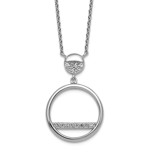 925 Sterling Silver Rhodium Plated Polished Cubic Zirconia Circles Necklace 17.75 Inch 26mm Wide Pendant Necklace for Wo