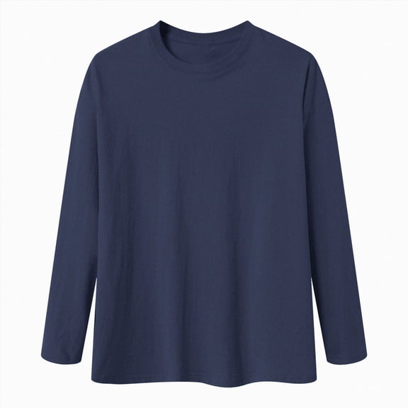 GEWSEY Mens Long Sleeve Shirt - Soft Casual Full Sleeves Crew Neck T Shirts for Men (Navy, XL)