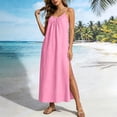 thumbnail image 2 of CHUMUD Robes d'Été pour Femmes à Bretelles Spaghetti Fente Latérale Maxi Robe de Plage Vacances Voyage Tenue Décontractée, 2 of 8