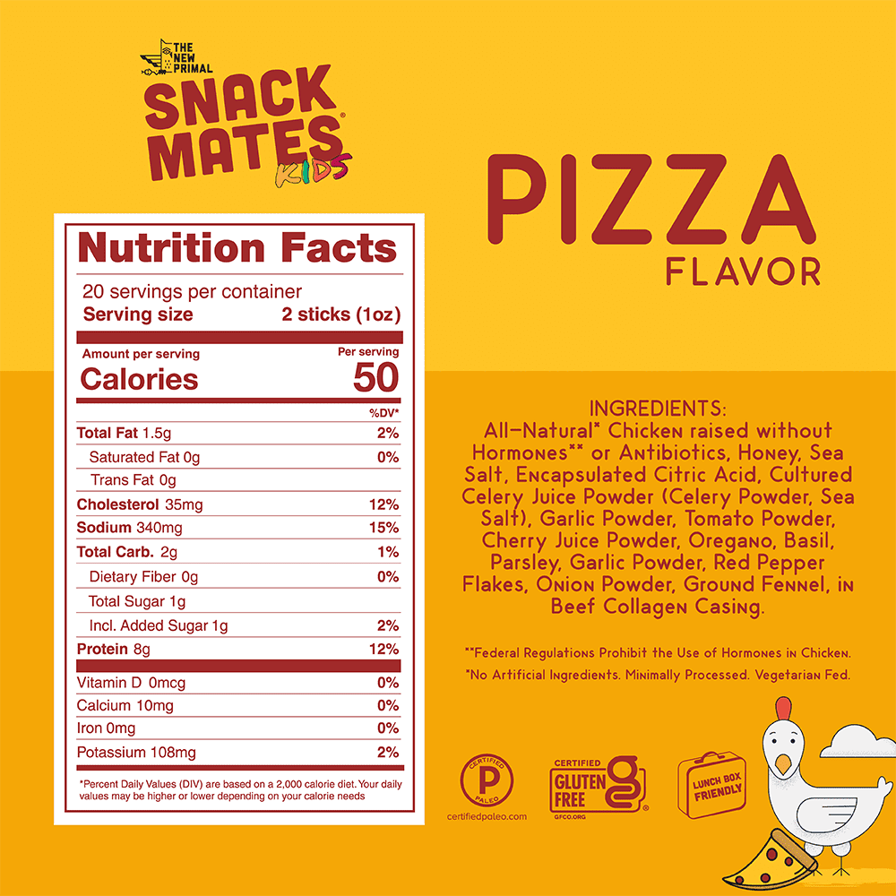 (2 pack) The New Primal Snack Mates Chicken, Pizza Stick, 5-Pack
