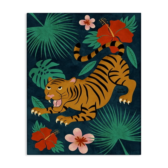 Stupell Industries Crouching Tiger Tropics Animals Painting Wrapped Canvas Art Print Wall Art, 16 x 20